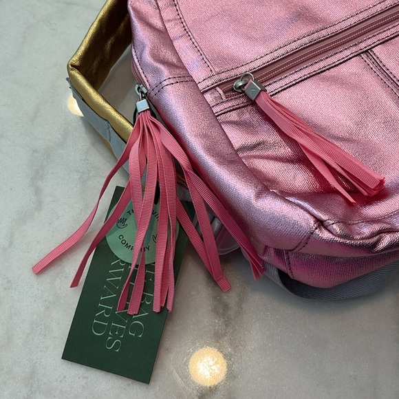 New STATE Bags Metallic Kane Kids Mini Travel Backpack Pink Silver Gold NWT - Picture 2 of 8